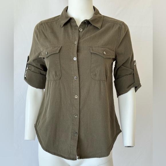 BCBGMaxAzria Tops - BCBG MaxAzria Cargo Button down Collared Shirt, Size XS Military Green